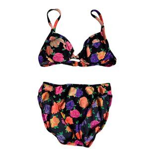 Victoria's Secret Vintage 90's Bikini (Black Floral) 36A / Medium